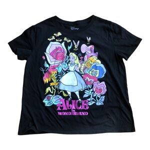 Disney T-Shirt Women's XL Black Cotton Poly Graphic Print Alice in Wonderland